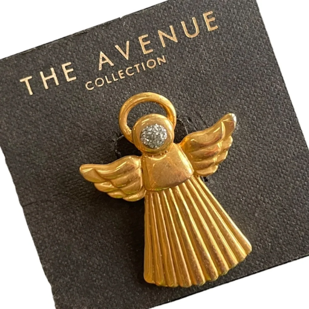 Angel Of Blessings Gold Crystal Pin Brooch Spiritual Religious Inspirational
